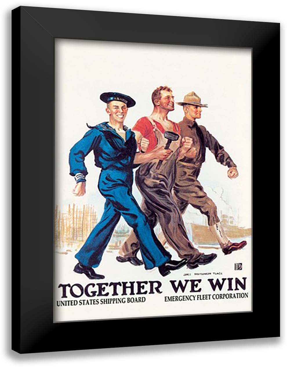 Together We Win 16x22 Black Modern Wood Framed Art Print Poster by Flagg, James Montgomery