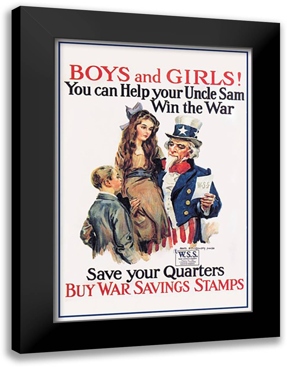 Boys and Girls - War Savings 16x22 Black Modern Wood Framed Art Print Poster by Flagg, James Montgomery