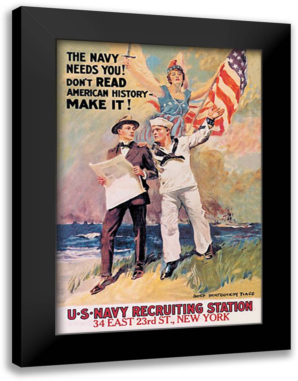 Navy Needs You 16x22 Black Modern Wood Framed Art Print Poster by Flagg, James Montgomery