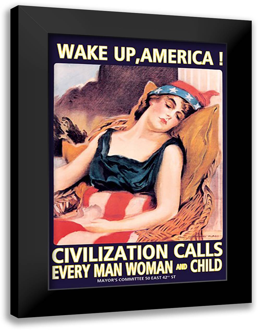 Wake Up, America! 16x22 Black Modern Wood Framed Art Print Poster by Flagg, James Montgomery