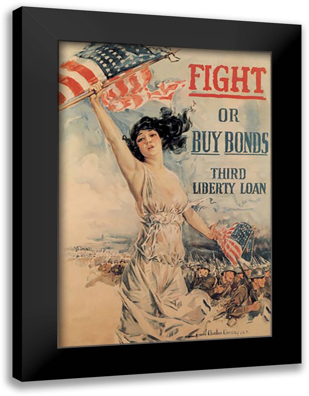 FIGHT! or Buy Bonds: Third Liberty Loan 16x22 Black Modern Wood Framed Art Print Poster by Christy, Howard