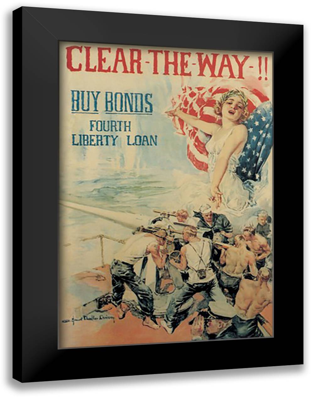 Clear the Way! Buy Bonds - Fourth Liberty Loan 16x22 Black Modern Wood Framed Art Print Poster by Christy, Howard