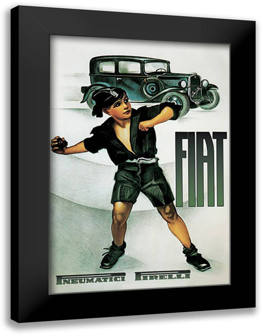 Fiat Pneumatica Pirelle 16x22 Black Modern Wood Framed Art Print Poster