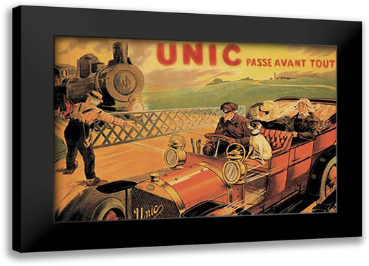 Unic - Racing Across Train Tracks 22x16 Black Modern Wood Framed Art Print Poster