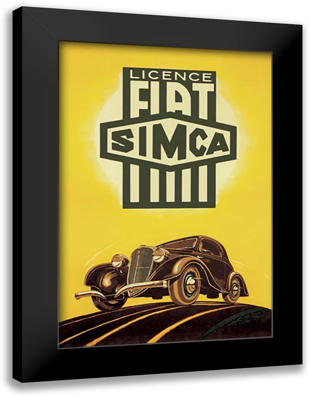 Licence Fiat Simca 16x22 Black Modern Wood Framed Art Print Poster
