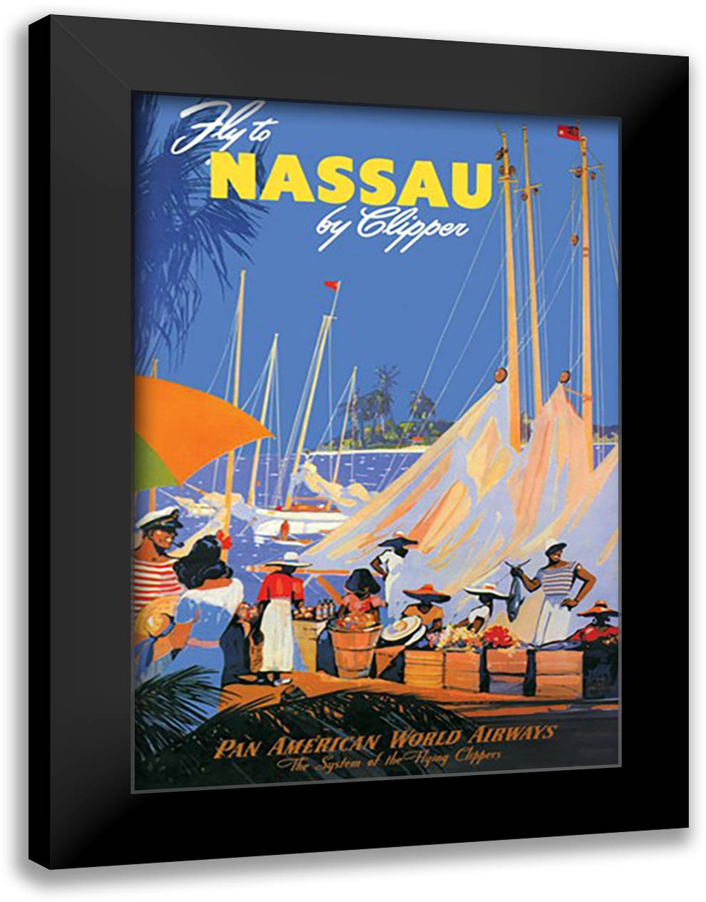 Pan Am - Fly to Nassau by Clipper 16x22 Black Modern Wood Framed Art Print Poster by Arenburg, Von