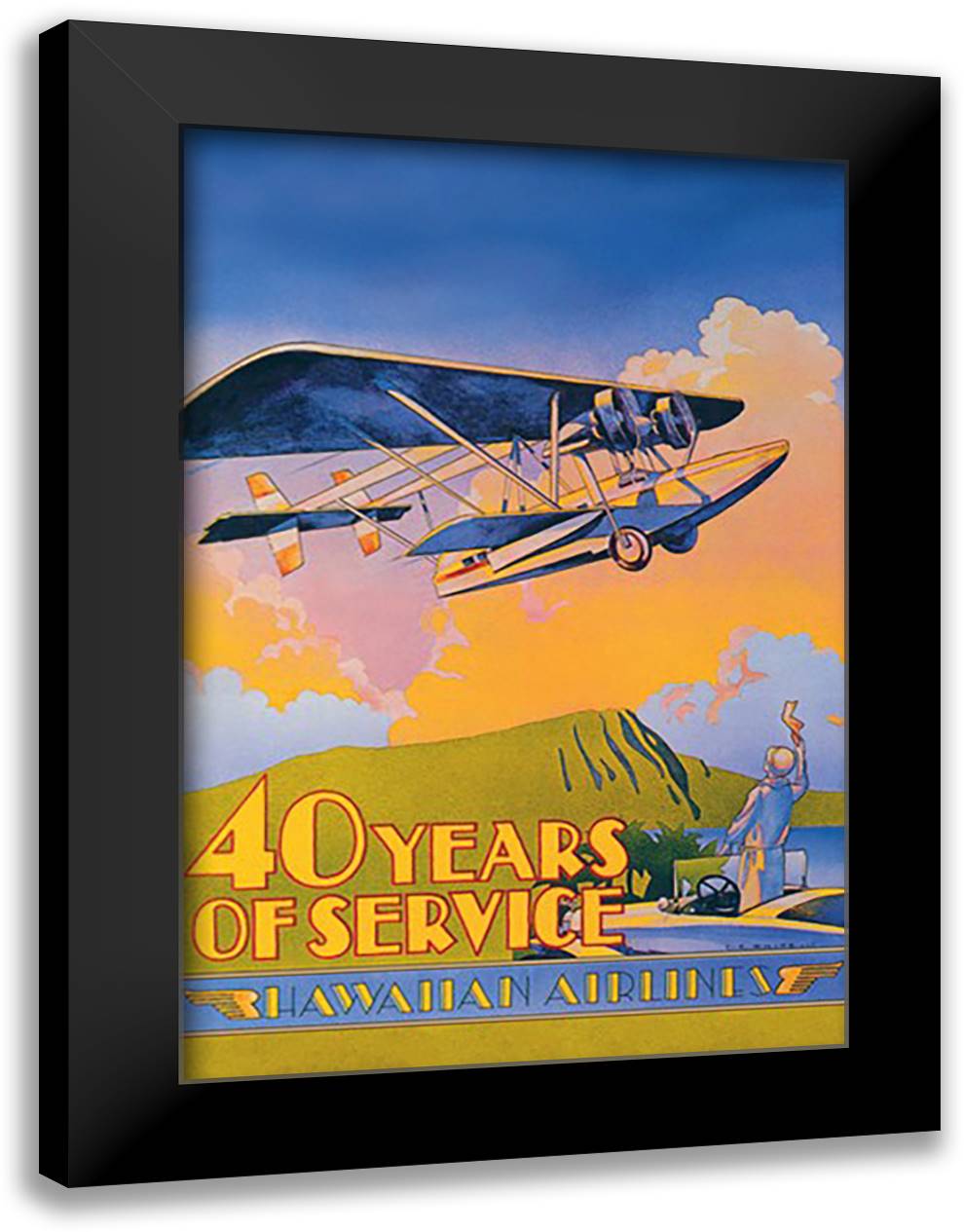 Hawaiian Airlines - 40 Years of Service 16x22 Black Modern Wood Framed Art Print Poster by White, C. E.