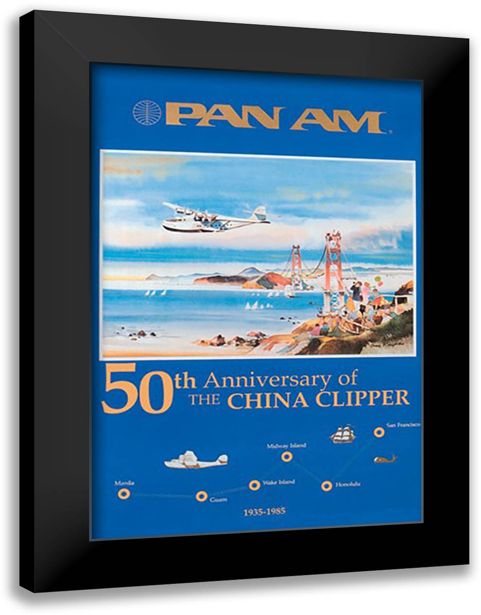 Pan Am - 50th Anniversary of the China Clipper 16x22 Black Modern Wood Framed Art Print Poster