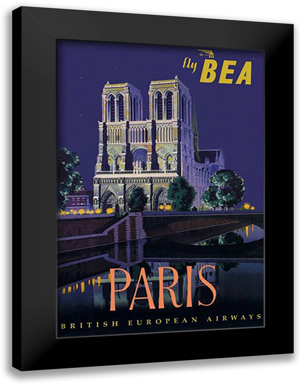 BEA - Paris and Notre Dame Cathedral 16x22 Black Modern Wood Framed Art Print Poster by Padden, Daphne