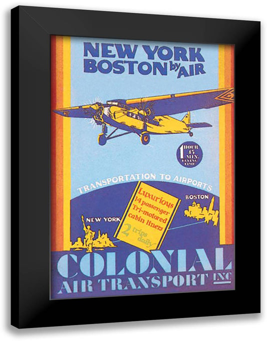 Colonial Air Transport - New York to Boston by Air 16x22 Black Modern Wood Framed Art Print Poster