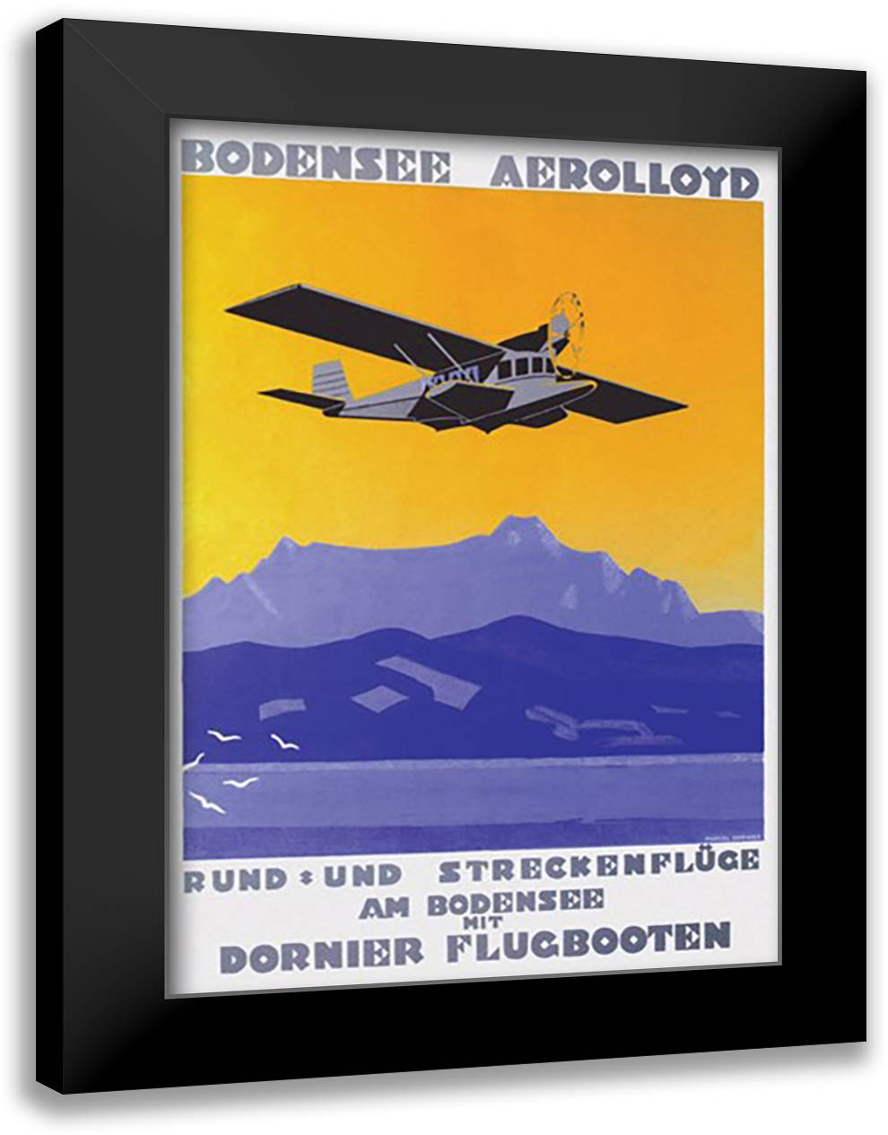 Bodensee Aerolloyd Flying Boat Tours 16x22 Black Modern Wood Framed Art Print Poster by Dornier, Marcel