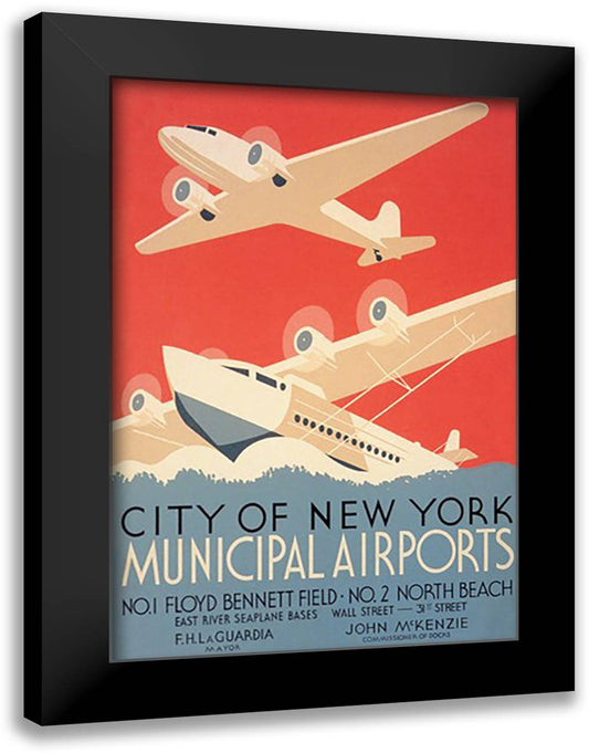 City of New York Municipal Airports (WPA) 16x22 Black Modern Wood Framed Art Print Poster by Herzog