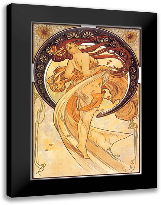 Dance (Golden) 16x22 Black Modern Wood Framed Art Print Poster by Mucha, Alphonse
