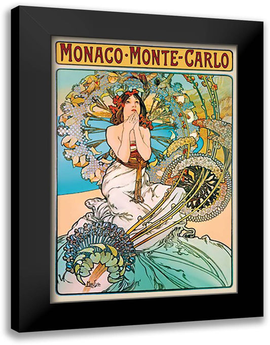 Monaco - Monte Carlo 16x22 Black Modern Wood Framed Art Print Poster by Mucha, Alphonse