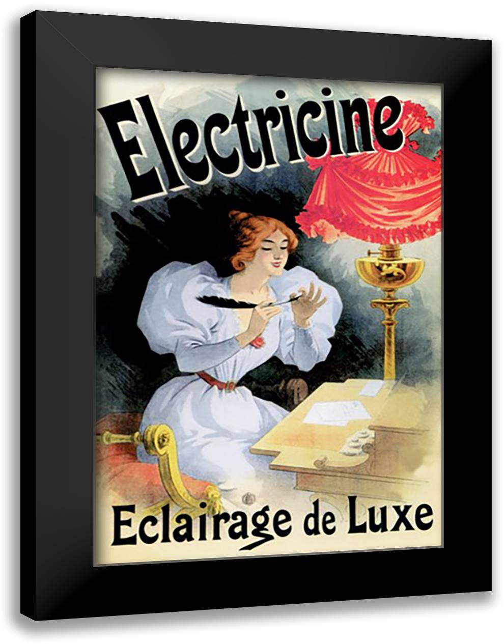 Electricine - Eclairage de Luxe 16x22 Black Modern Wood Framed Art Print Poster by Cheret, Jules