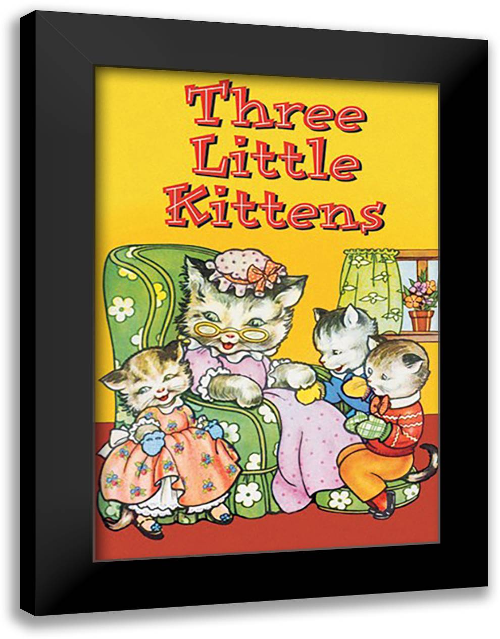 Three Little Kittens 16x22 Black Modern Wood Framed Art Print Poster