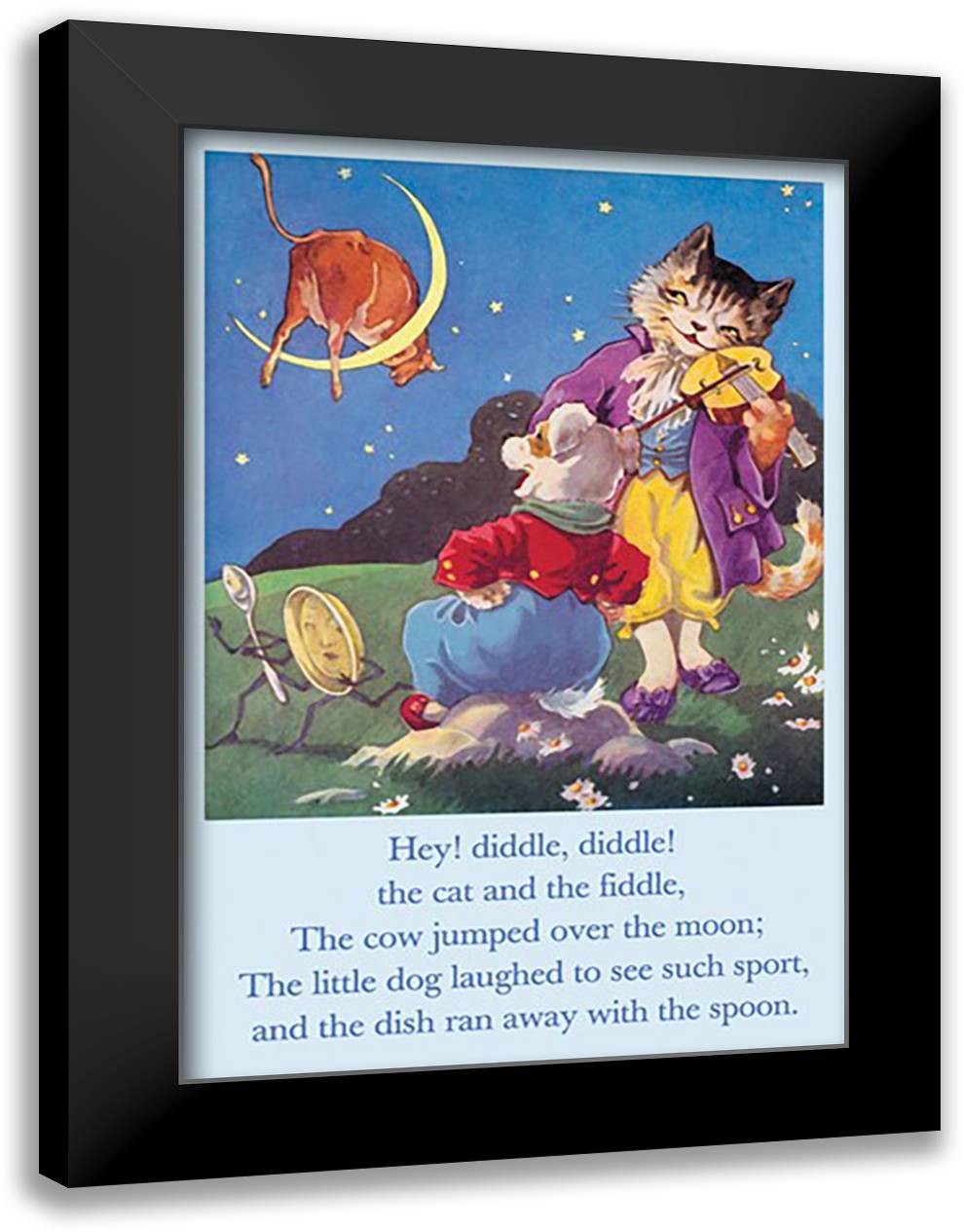 Hey! Diddle, Diddle! 16x22 Black Modern Wood Framed Art Print Poster