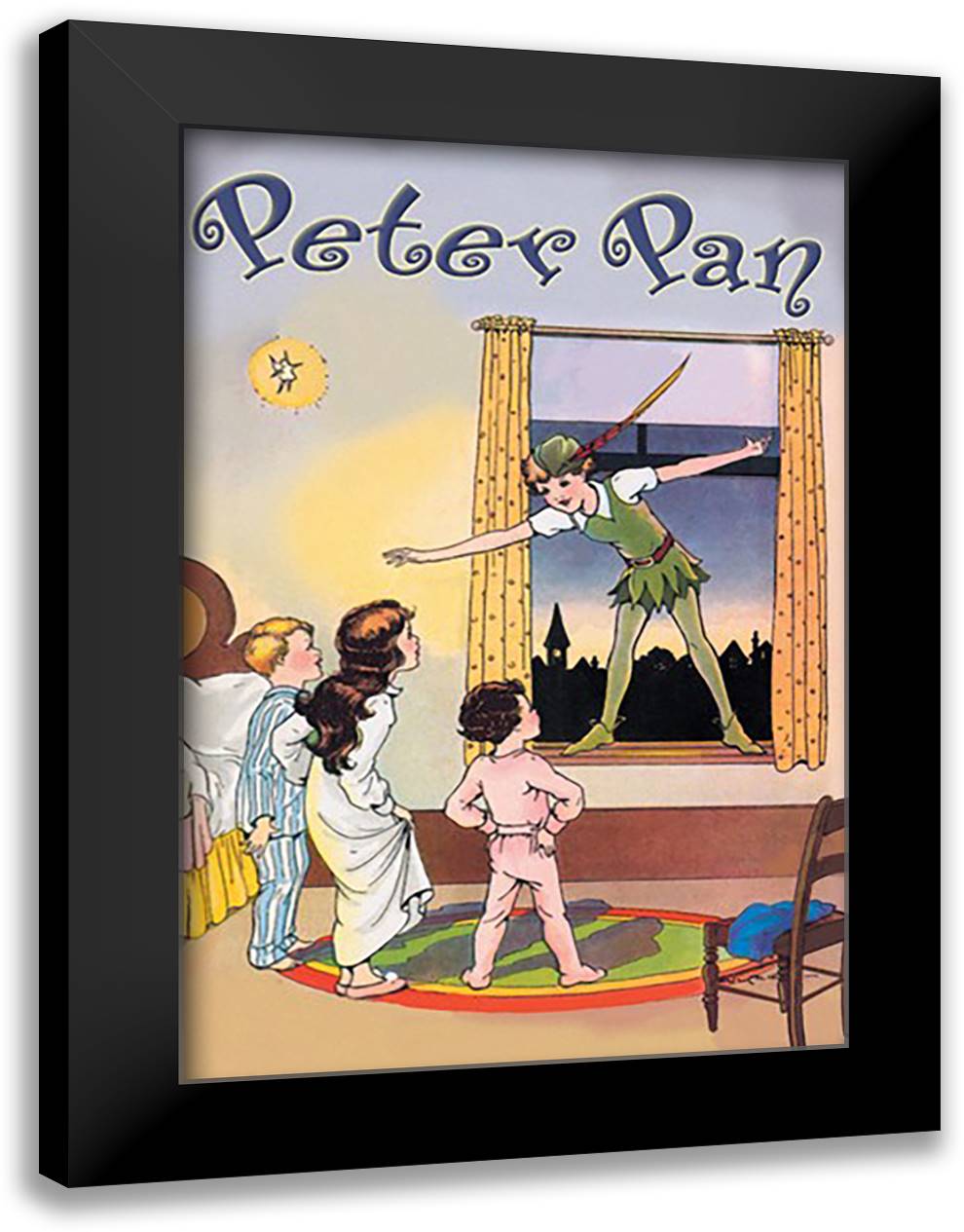 Peter Pan 16x22 Black Modern Wood Framed Art Print Poster