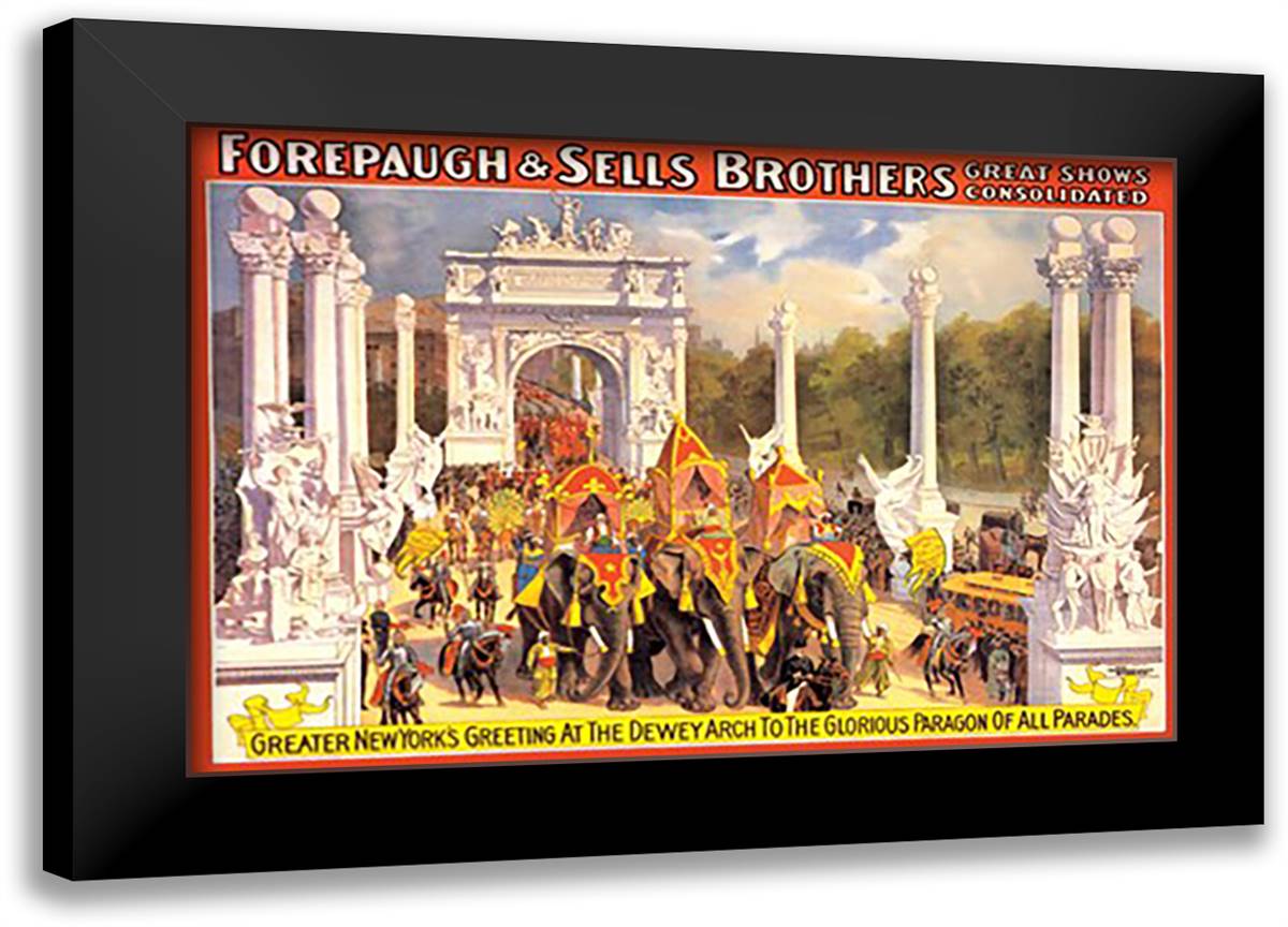 Greater New York's Greeting at the Dewey Arch: Forepaugh and Sells Brothers Great Shows Consolidated 22x16 Black Modern Wood Framed Art Print Poster