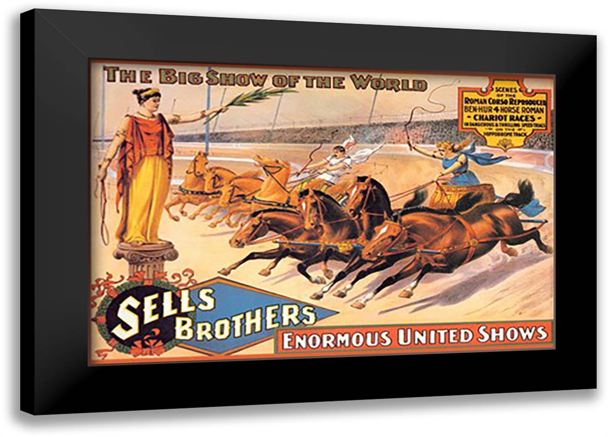 Ben Hur Chariot Races: Sells Brothers' Enormous United Shows 22x16 Black Modern Wood Framed Art Print Poster