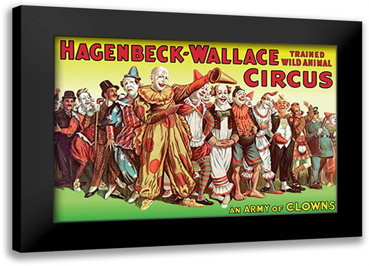 Army of Clowns: Hagenbeck-Wallace Trained Wild Animal Circus 22x16 Black Modern Wood Framed Art Print Poster