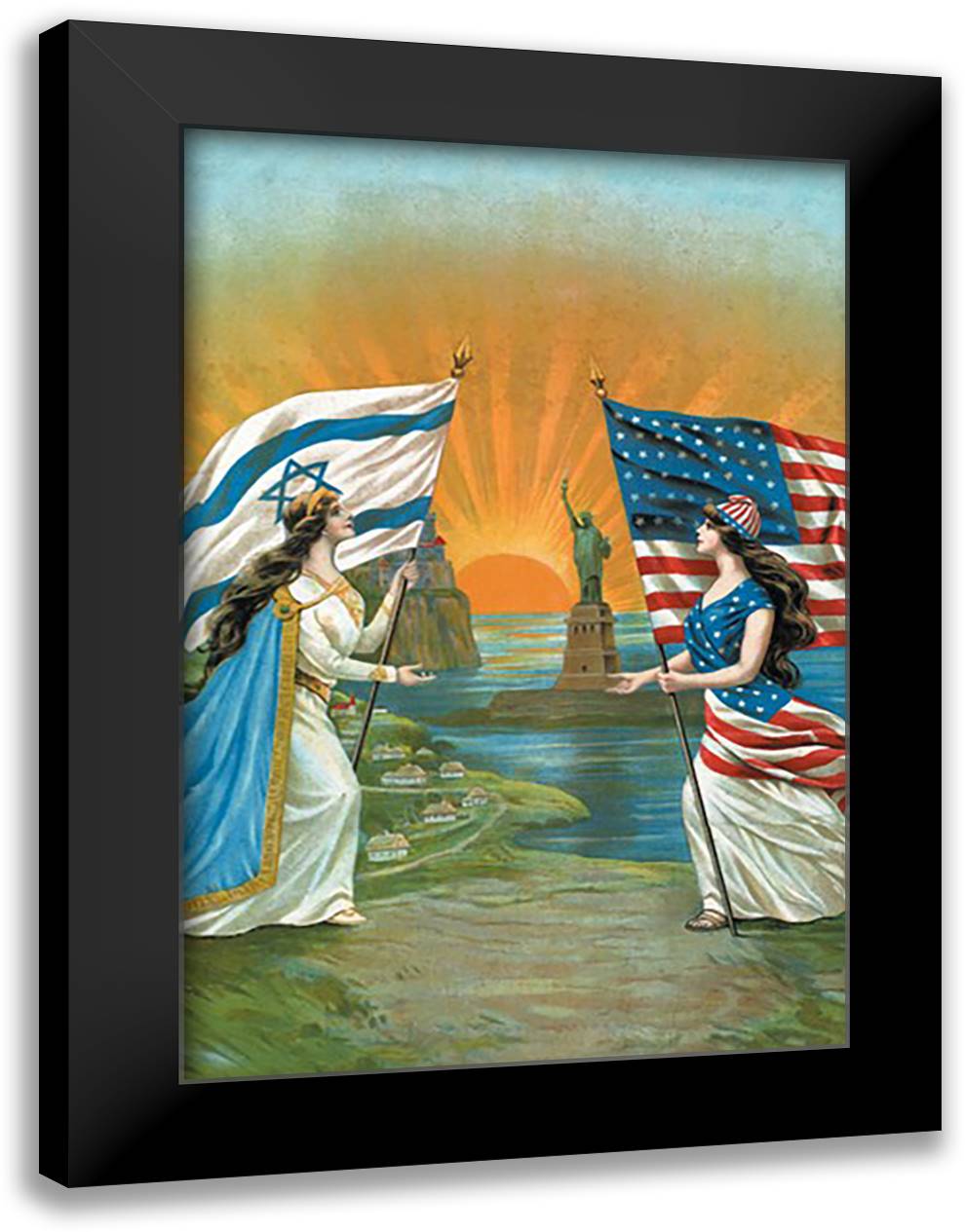 Jewish and American Friendship 16x22 Black Modern Wood Framed Art Print Poster