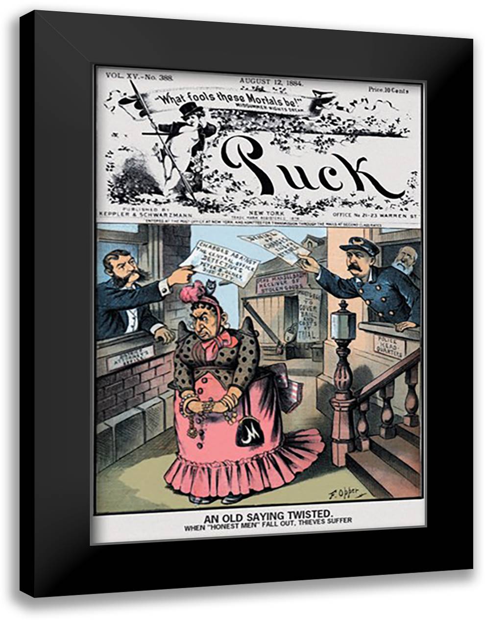 Puck Magazine: An Old Saying Twisted 16x22 Black Modern Wood Framed Art Print Poster by Opper, F.