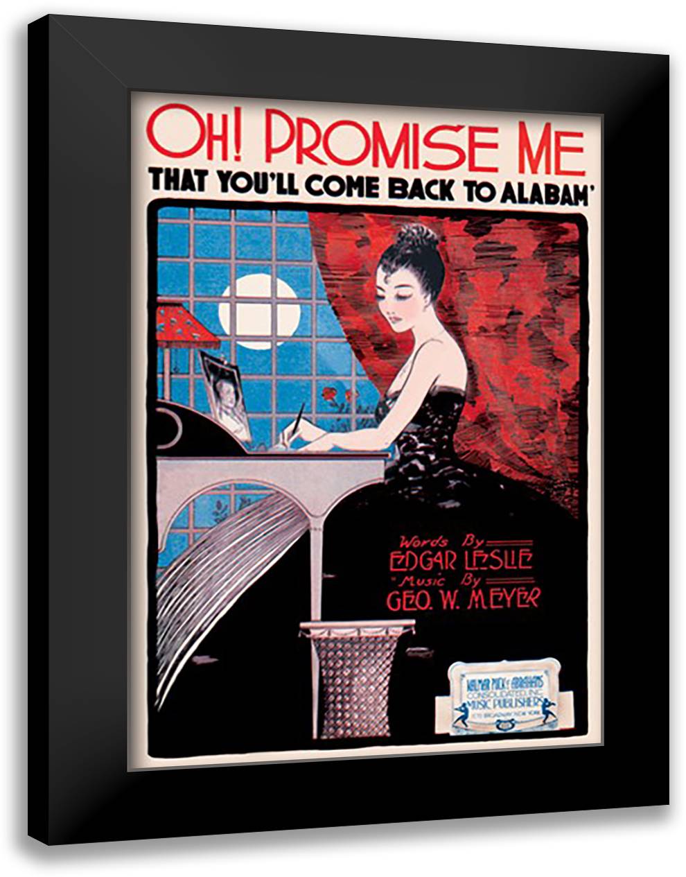 Oh! Promise Me That You'll Come Back to Alabam' 16x22 Black Modern Wood Framed Art Print Poster