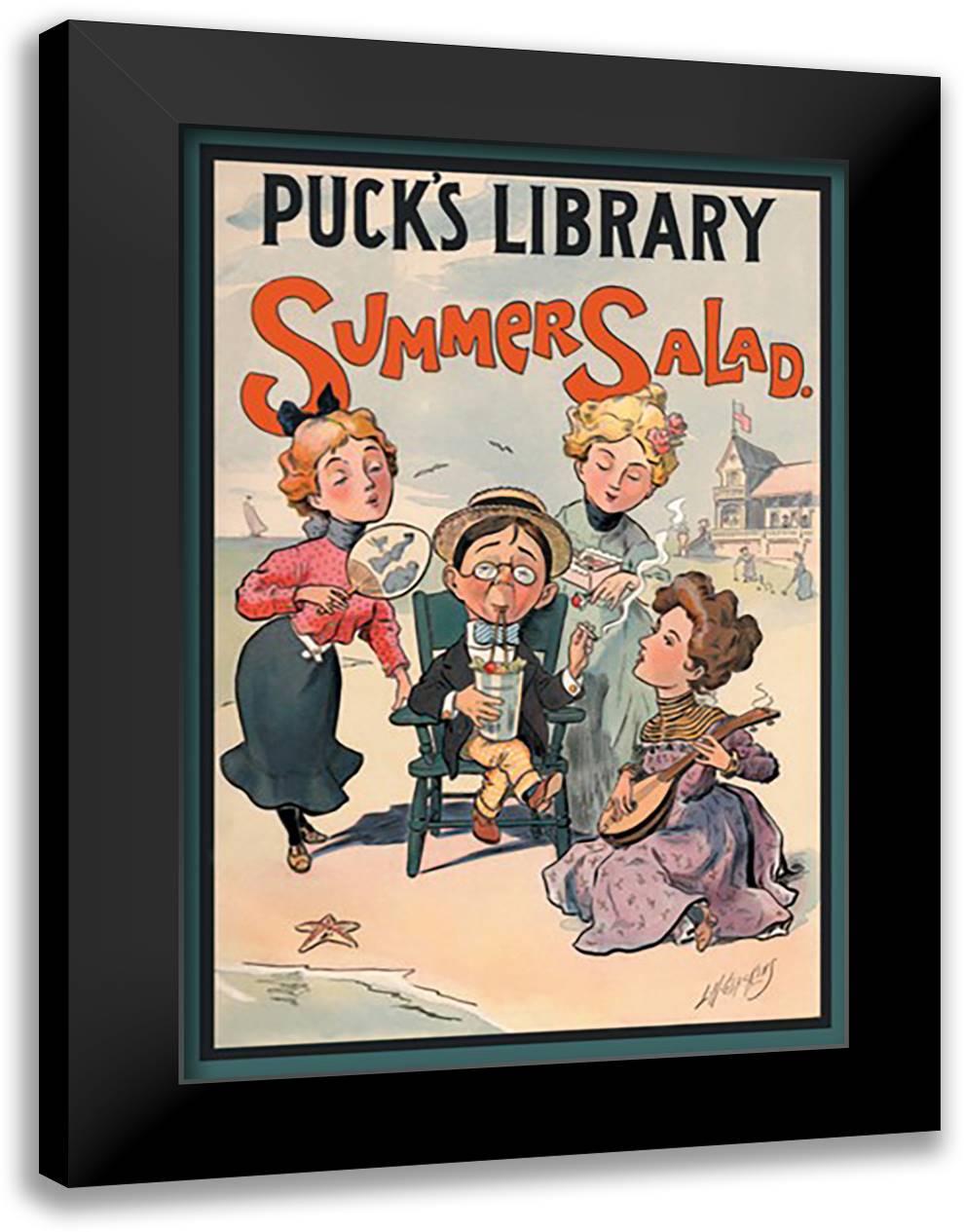 Puck's Library: Summer Salad 16x22 Black Modern Wood Framed Art Print Poster