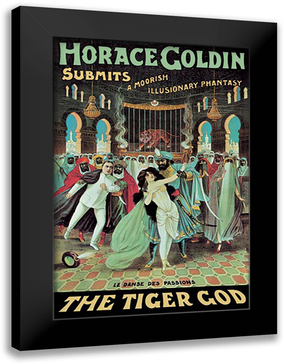Horace Goldin, Magician: The Tiger God 16x22 Black Modern Wood Framed Art Print Poster by Moody Brothers