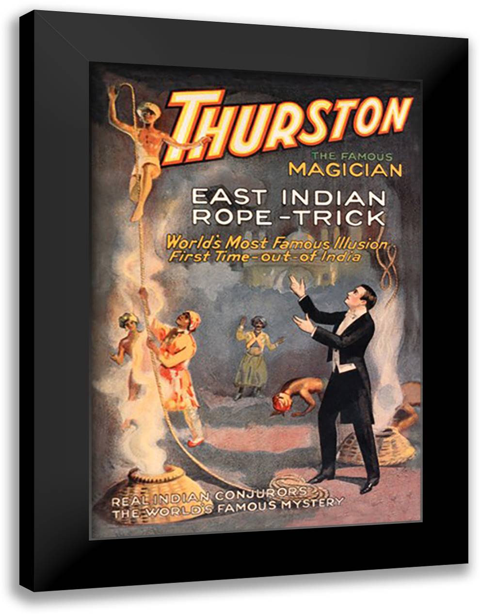 East Indian Rope Trick: Thurston the Famous Magician 16x22 Black Modern Wood Framed Art Print Poster by Otis