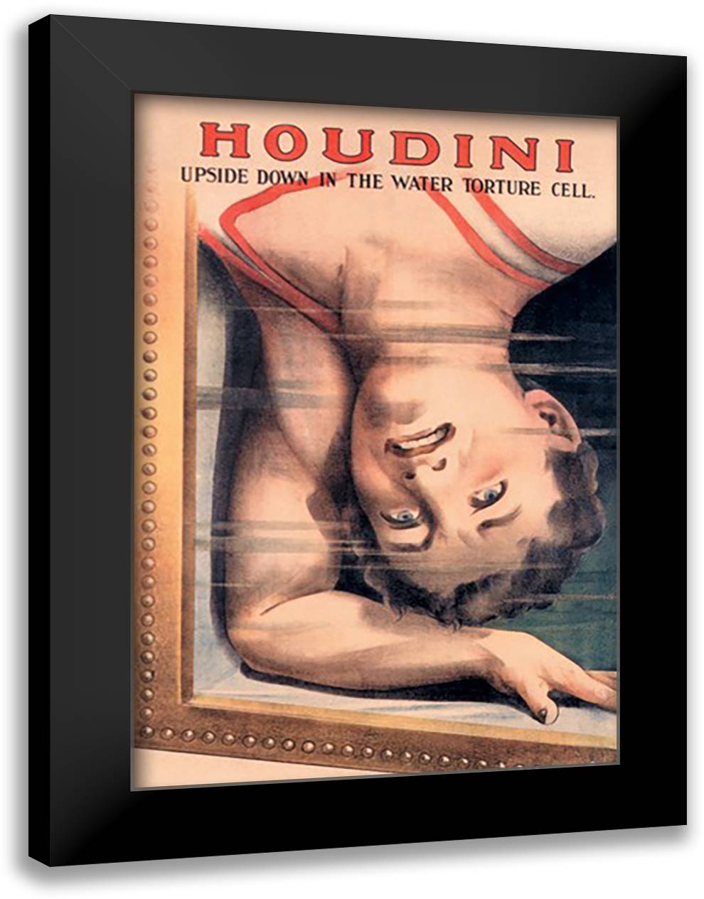 Houdini: Upside Down in the Water Torture Cell 16x22 Black Modern Wood Framed Art Print Poster