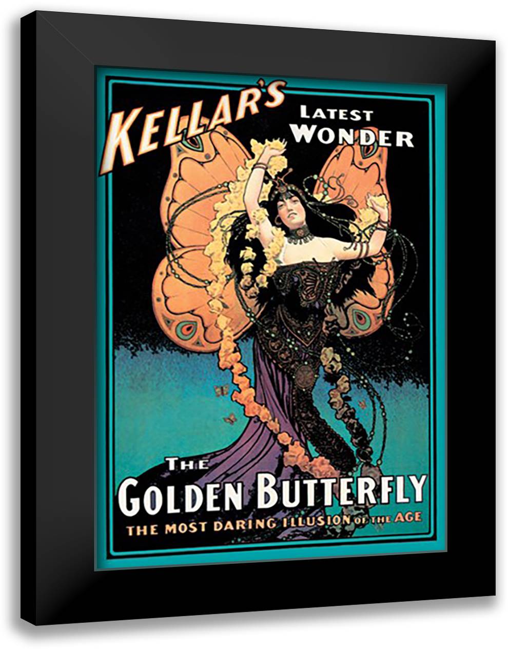 Golden Butterfly: Kellar's Latest Wonder 16x22 Black Modern Wood Framed Art Print Poster by Strobridge