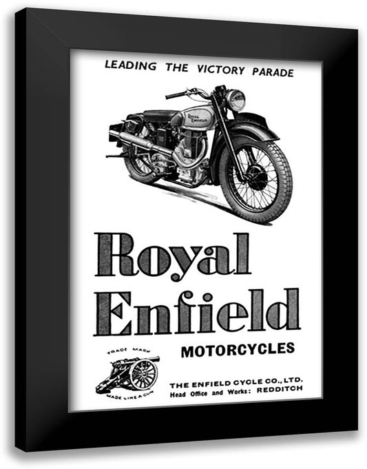 Royal Enfield Motorcycles: Leading the Victory Parade 16x22 Black Modern Wood Framed Art Print Poster