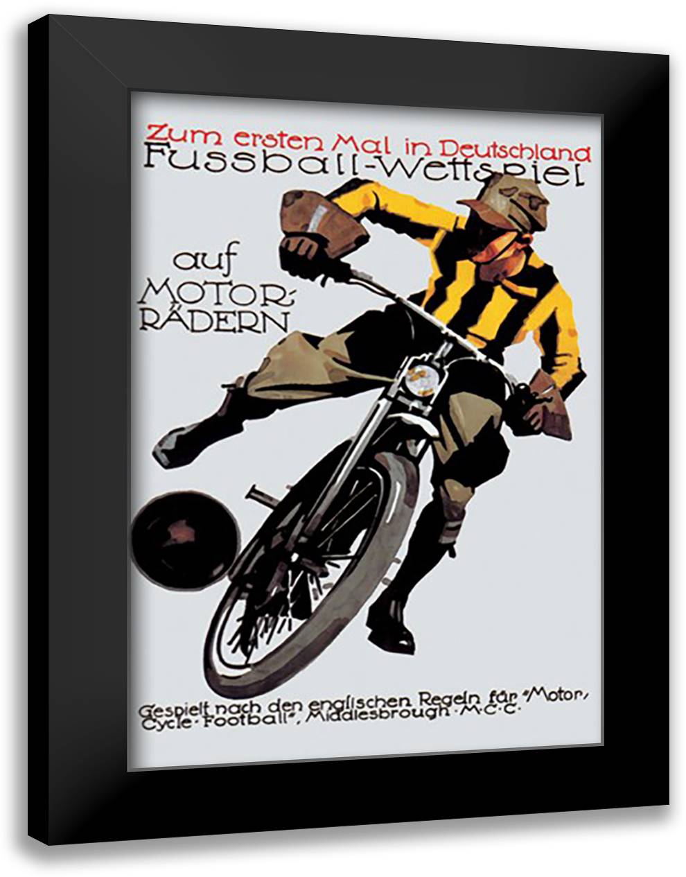 Soccer on Motorcycle 16x22 Black Modern Wood Framed Art Print Poster