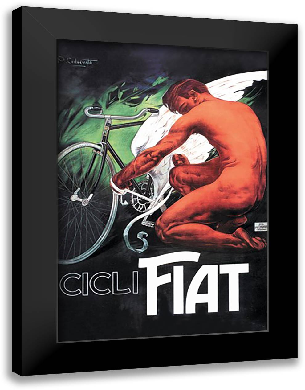 Cicli Fiat (Fiat Cycles) 16x22 Black Modern Wood Framed Art Print Poster