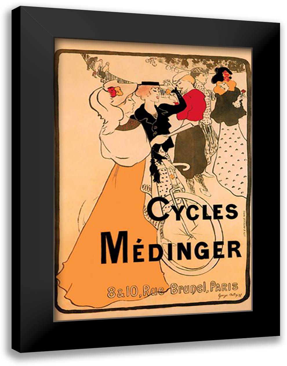 Cycles Medinger 16x22 Black Modern Wood Framed Art Print Poster by Bottini, Georges-Alfred