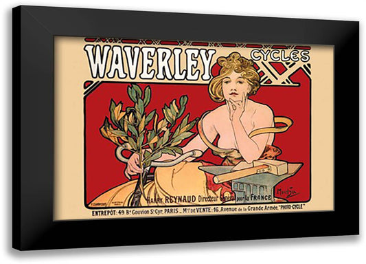 Waverley Cycles 22x16 Black Modern Wood Framed Art Print Poster by Mucha, Alphonse