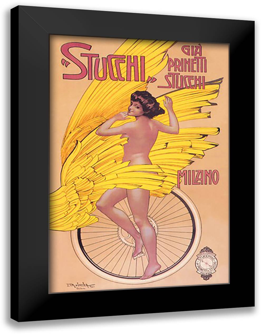 Stucchi Bicycles 16x22 Black Modern Wood Framed Art Print Poster by Malerba, Gian Emilio