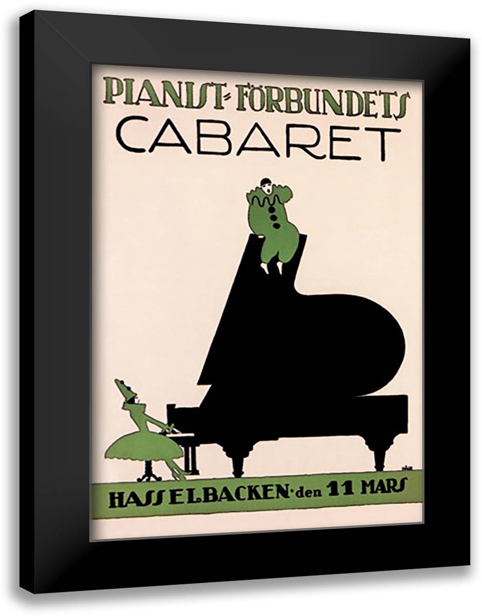 Pianist Forbundiets Cabaret 16x22 Black Modern Wood Framed Art Print Poster by Kage