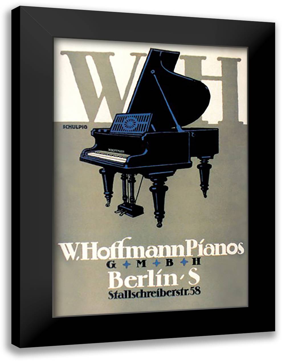 W. Hoffman Pianos - Berlin 16x22 Black Modern Wood Framed Art Print Poster