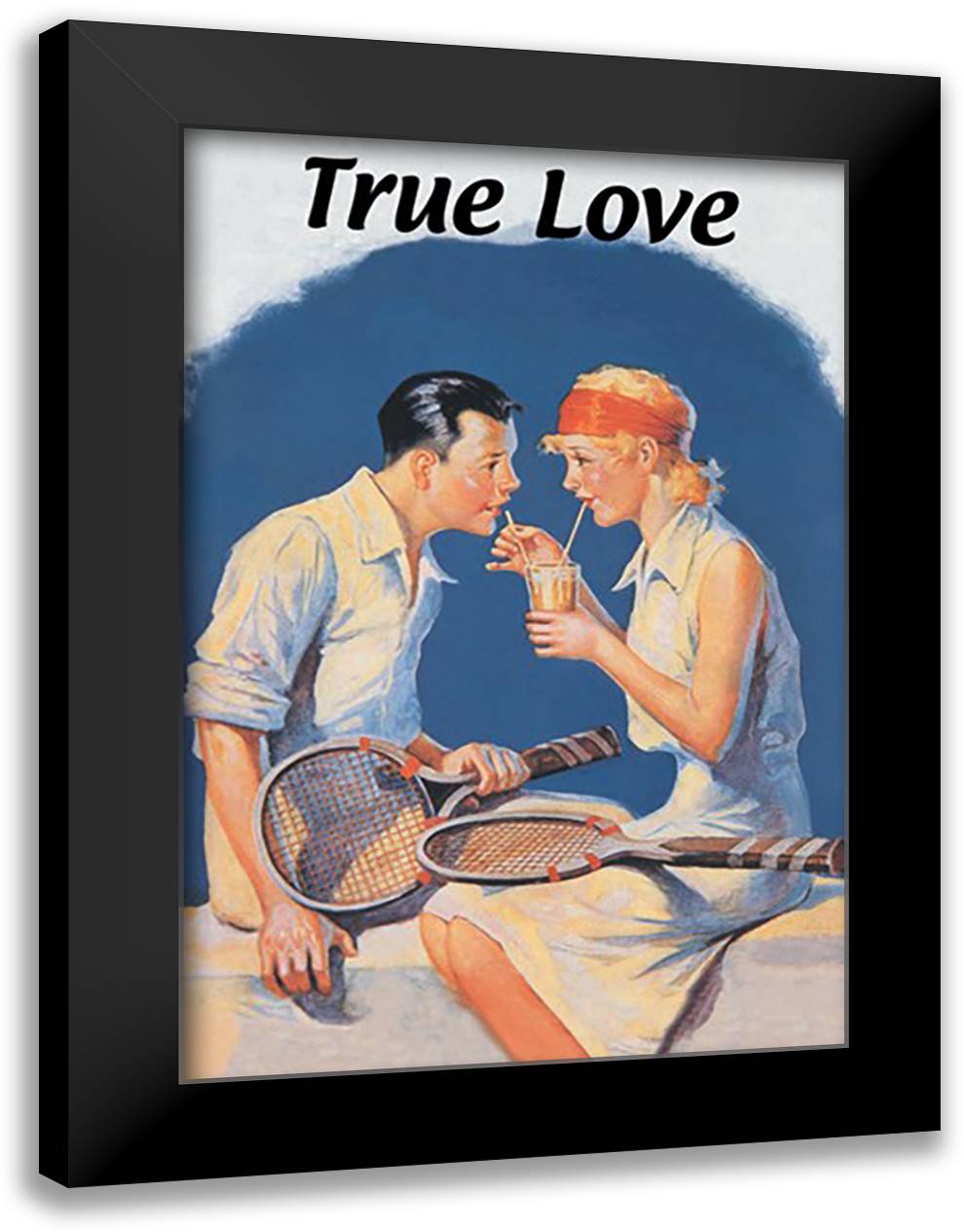 True Love: Sharing a Milkshake After Tennis 16x22 Black Modern Wood Framed Art Print Poster