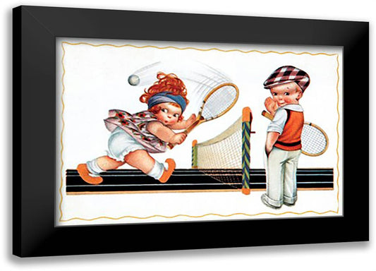 Children Playing Tennis 22x16 Black Modern Wood Framed Art Print Poster