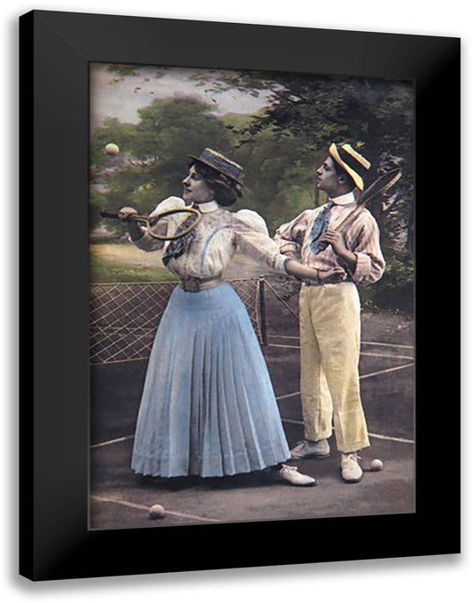 Two Tennis Players 16x22 Black Modern Wood Framed Art Print Poster