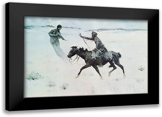 Horseman and Floating Woman 22x16 Black Modern Wood Framed Art Print Poster