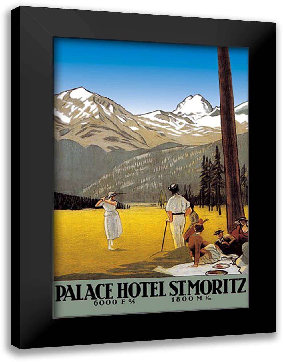 Palace Hotel St. Moritz 16x22 Black Modern Wood Framed Art Print Poster