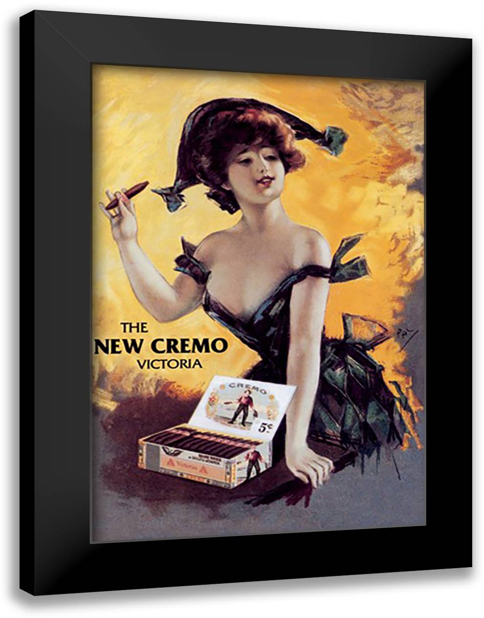 New Cremo Victoria Cigar 16x22 Black Modern Wood Framed Art Print Poster by Paleologue, Jean De