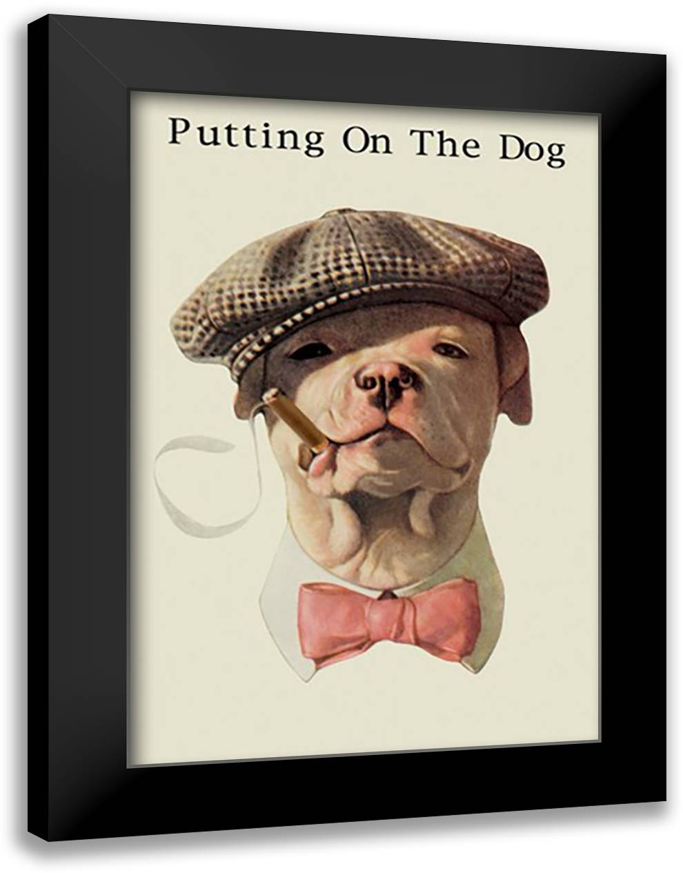 Dog in Hat and Bow Tie Smoking a Cigar 16x22 Black Modern Wood Framed Art Print Poster