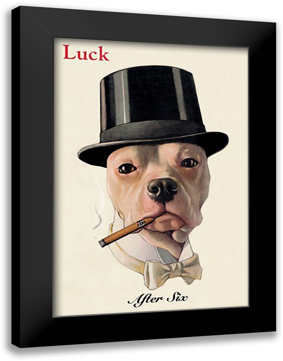 Dog in Top Hat Smoking a Cigar 16x22 Black Modern Wood Framed Art Print Poster