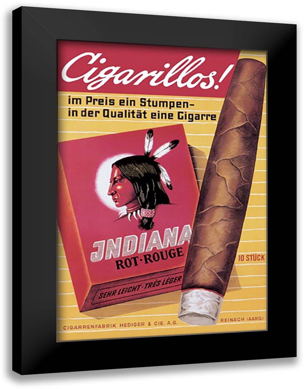Indiana Cigarillos 16x22 Black Modern Wood Framed Art Print Poster
